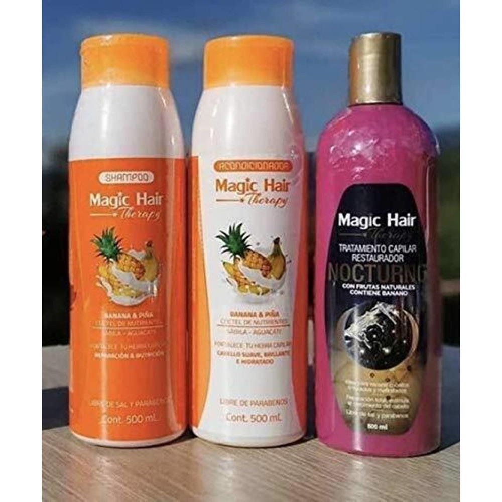 Magic Hair Therapy Tratamiento Nocturno, Shampoo y Acondicionador Banana & Piña